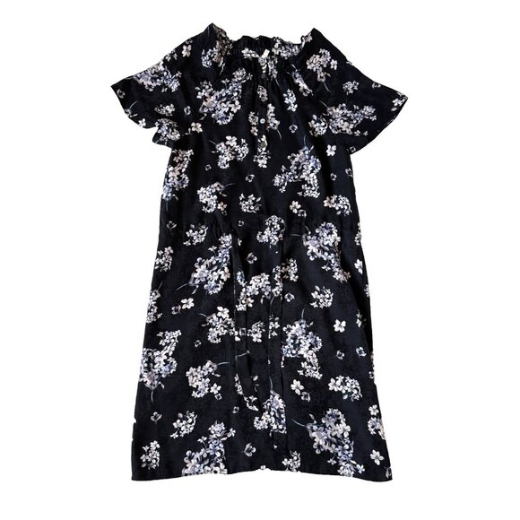 Rebecca Taylor Womens 2 100% Silk Floral Hydrangea Black Dress Tie Waist Modes - Picture 1 of 8